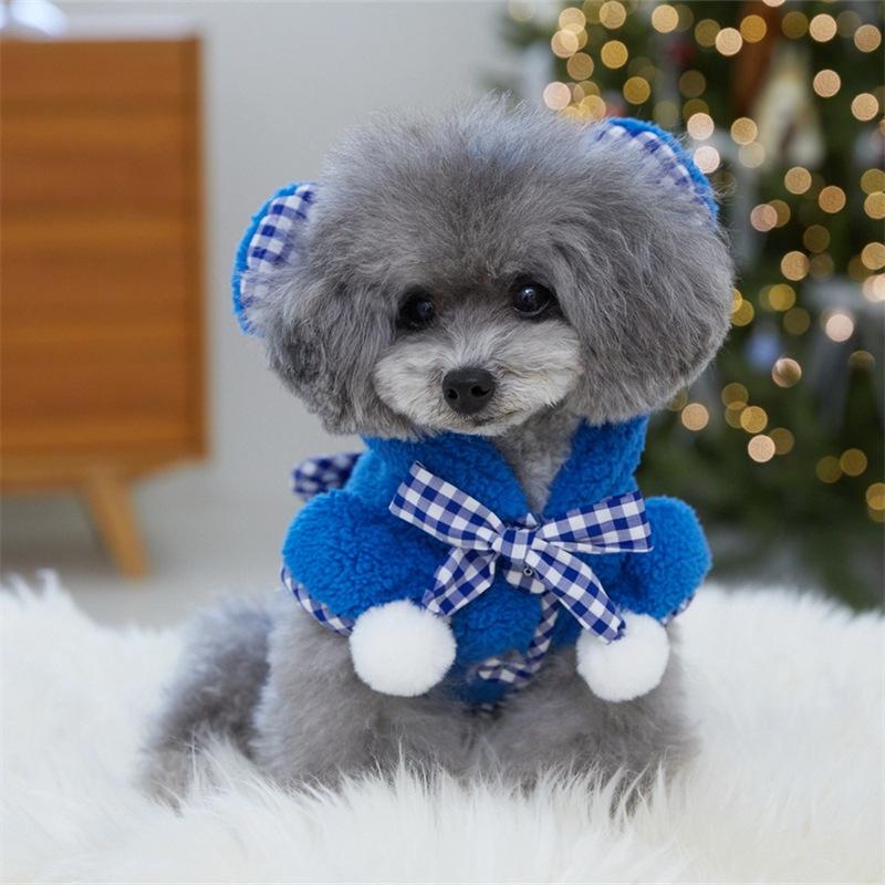 Christmas Cute Bow Cape Cloak Pet Cat Dog Pet Neck Water Scarf Decoration Dog Clothes Pet Double-sided Velvet Hoodie with Ears