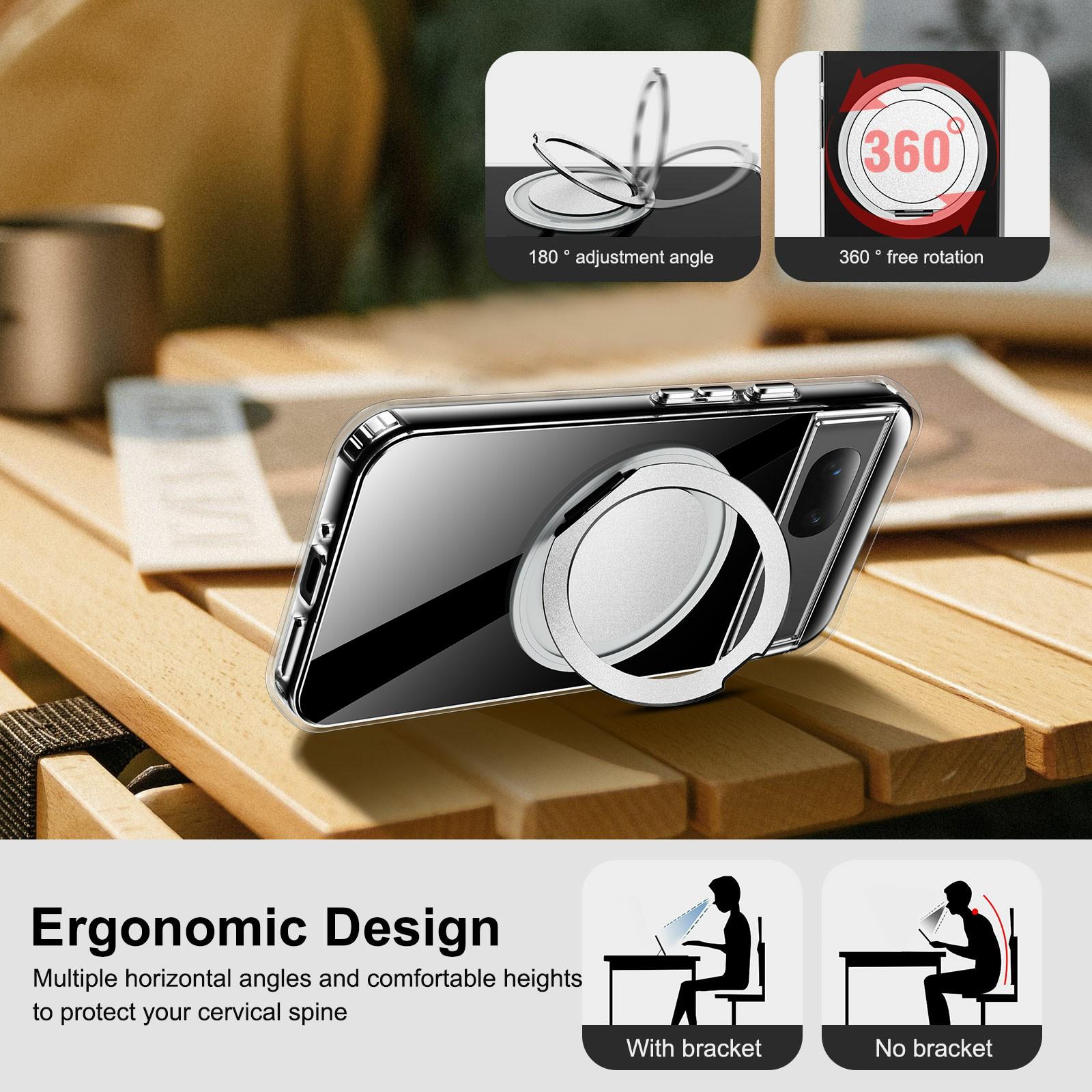 

For Google Pixel 7 5G Magnetic Case Rotary Kickstand TPU PC Clear Phone Back Cover A