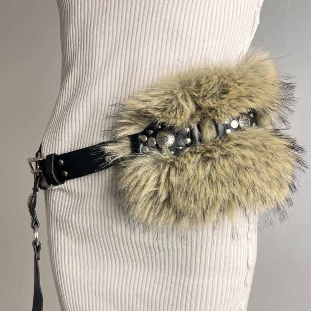 Spicy Girl Style Leather Fur Belt Rhinestone Plush Waist Belt Furry Waistband  Female/Girls