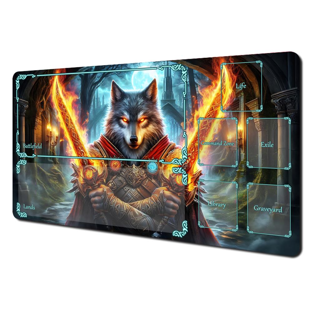 Magic Card Battle Playmat with zone Fantasy Wolf Warrior theme MTG playmat gathering game mat Desk Mat Commander Battle playmat 30x80x0.2cm