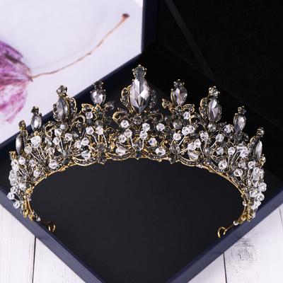 Barocke schwarze Kristallperlen-Braut-Diademe Strass-Diadem Festzugskronen für Bräute Stirnbänder Hochzeit Haarschmuck