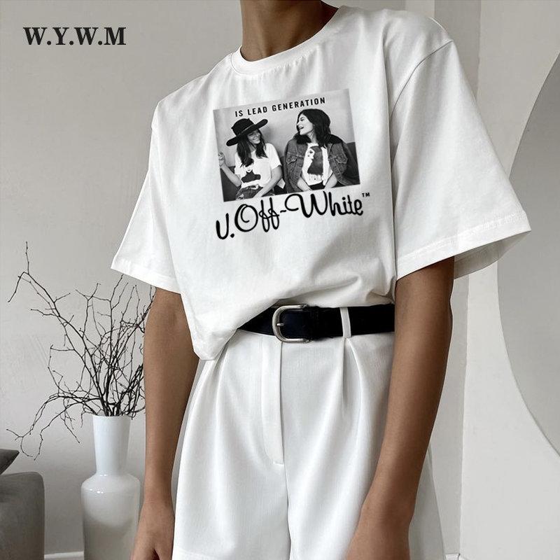 

WYWM винтажные футболки с эстетическими персонажами, женские летние простые хлопковые базовые футболки, женские повседневные модные свободные топы с короткими рукавами