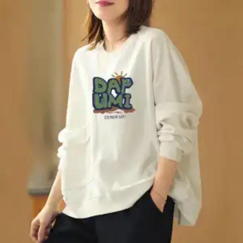 Top pentru femei cu design temperament pentru toamnă și iarnă, cu buzunar, cu gât rotund, cu mâneci lungi, tip hanorac