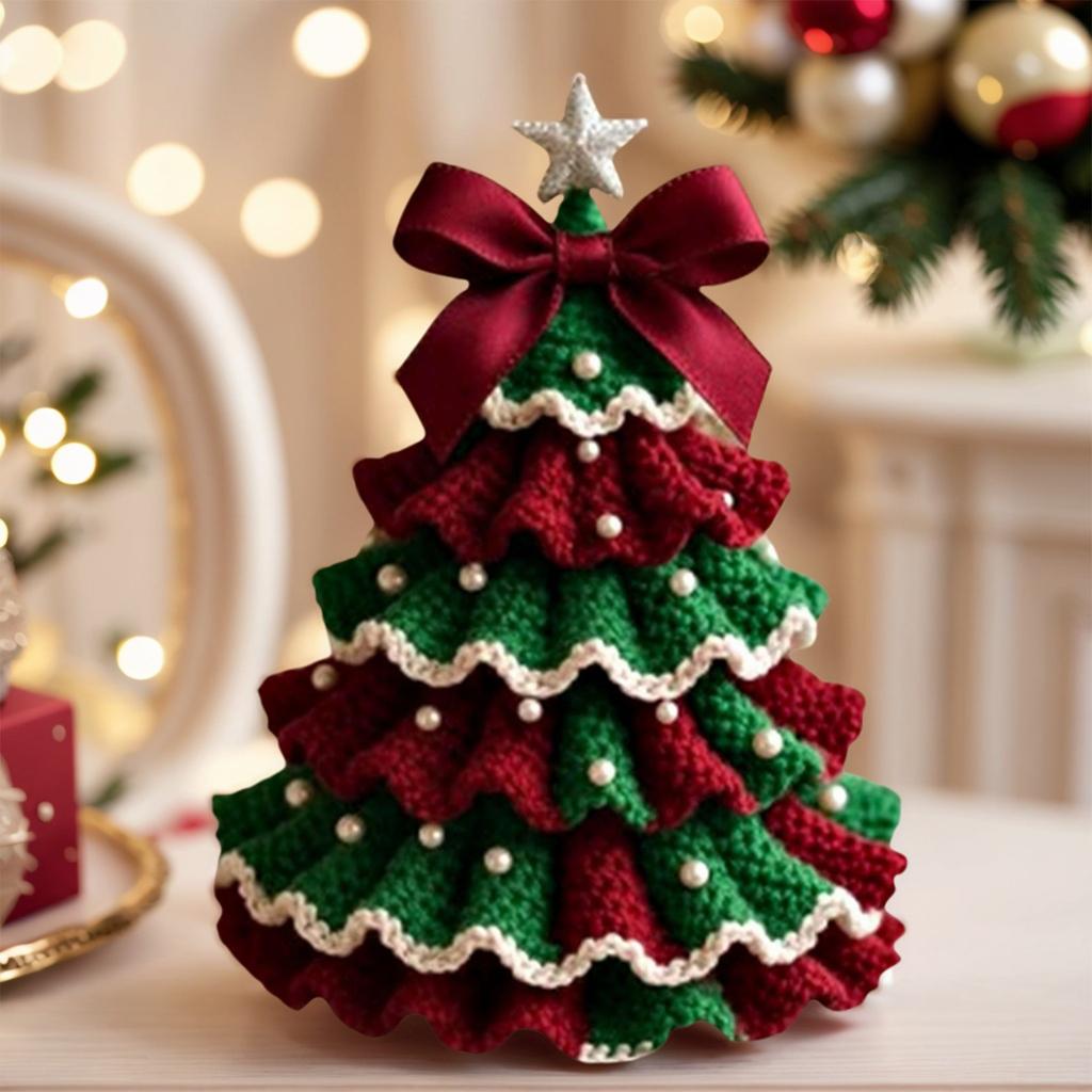 DIY Crochet Christmas Tree Kit Material Package Handmade Festive Crochet Tree Crafts Gift for Beginners Xmas Party Crochet Decor