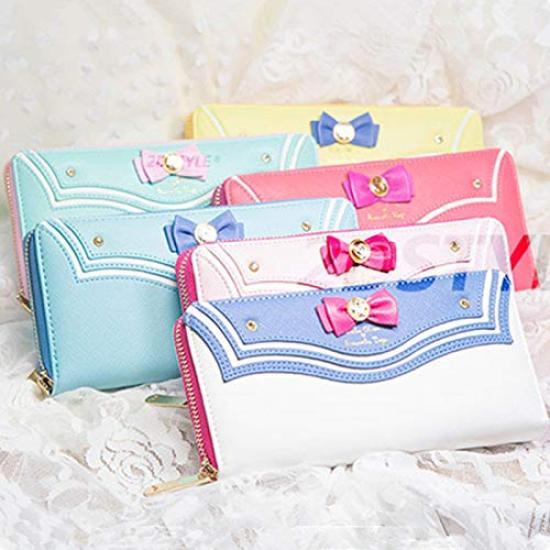 MAXIA Collections Sailor Moon Long Wallet with Round Large Sailor Uniform Zipper, Capacity, (White)