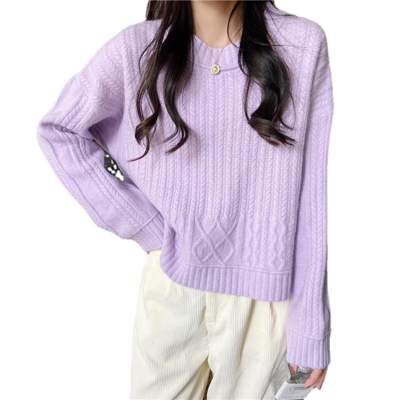 Sweaters Women Autumn and Winter Outer Wear Loose Knitted Sweater Solid Color Pullover Twist Bottoming Top