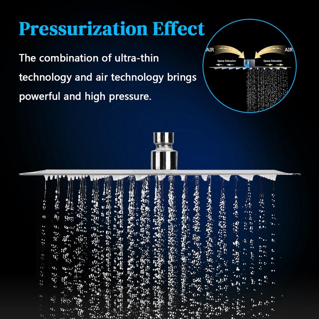 Ultra-thin Rainfall Shower Head Silver Stainless Steel Square Rain Shower 8/10/12 Inches Head Pressurized Big Shower Head