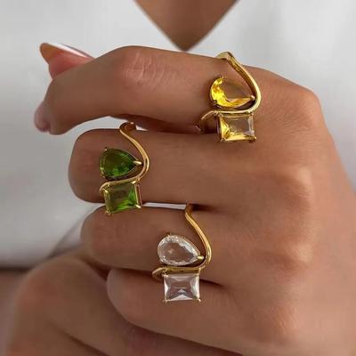 New Creative Colorful Zircon Stainless Steel Ring Women Luxury Irregular 18K Gold Plated Stackable Finger Ring Jewelry Gift