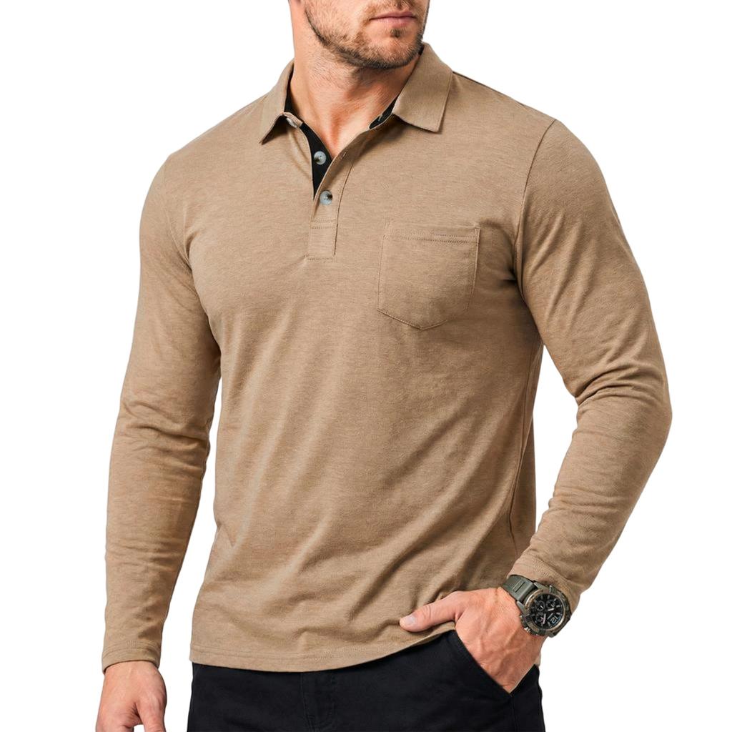 Herrskjorta, lös och ledig, baslager, herrtopp med lång ärm och krage