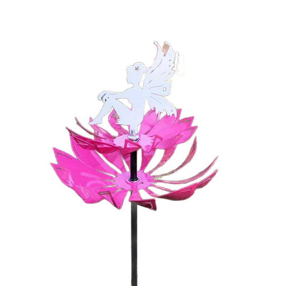 Detachable Garden Flower Fairy Sculpture Iron Art Metal Windmill Wind Spinner  Park