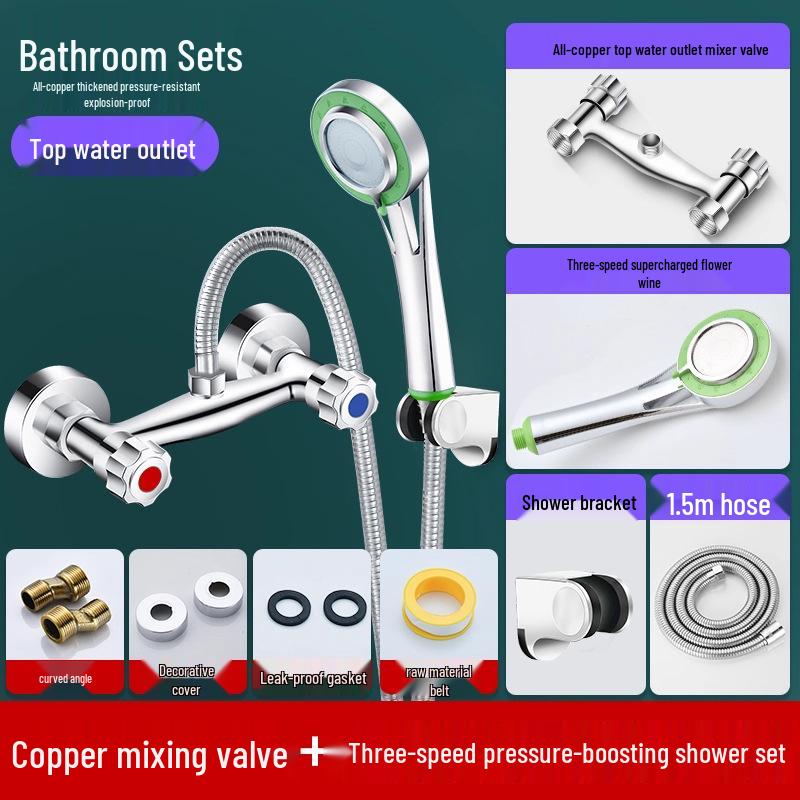 Allcopper And Handle Dual Shower Bath Faucet With Hotcold Mixer Valve