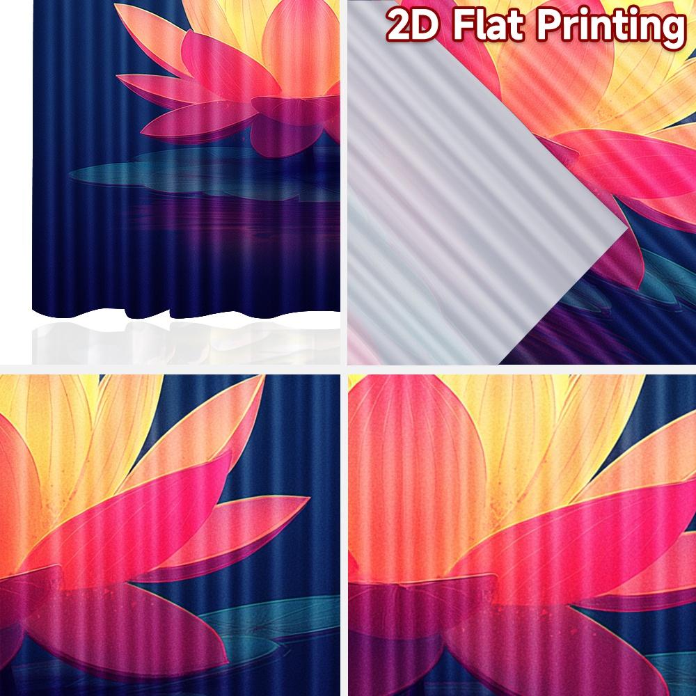 2D FLAT PRINTING 2pcs Curtains (Without Rod) Glowing Lotus on Water Easter Festival Fashion Curtains Fabric Curtains All Seasons