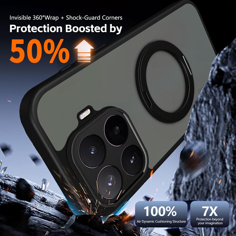KEYSION 360°Rotating Ring Stand Magnetic Phone Case for Xiaomi 17T Pro 5G Matte Translucent Shockproof Back Cover for Xiaomi 17T