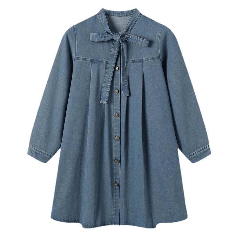 TonLion 2026 Spring Women s Ribbon Denim Dress S