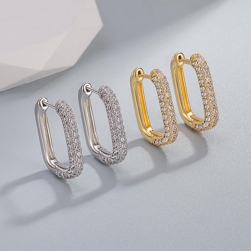 Earrings Copper-Plated Real Gold Micro-Inlaid Zircon U-Shaped Women'S Ear Buckle Earrings International Station
