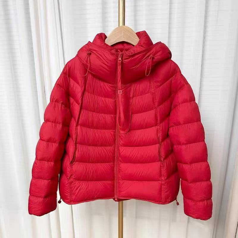 White duck down ribs winter new down jacket women's short hooded puffs bread jacket trendy