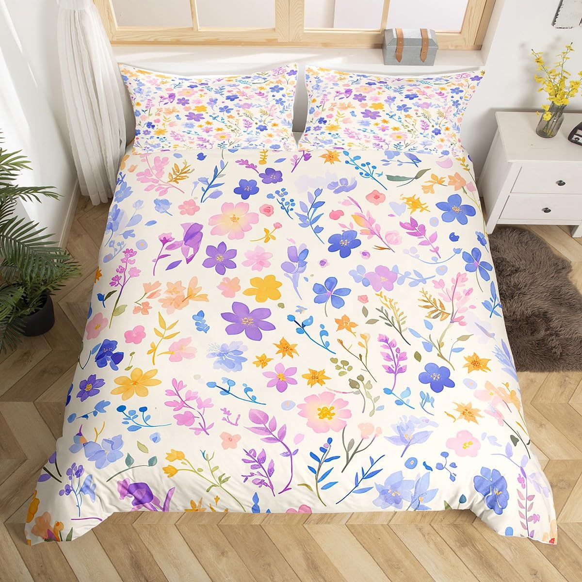 

Tropical Flower Hibiscus Duvet Cover Full For Boy Girl Botanical Floral Bedding Set Rustic Romantic Boho Flowers Comforter Cover AU Single(140x210cm)