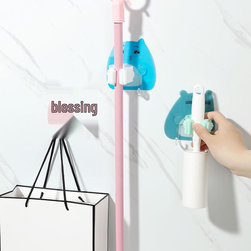 

No-Drill Mop & Broom Holder: Strong, Traceless Wall-Mount Shelf & Clip Hook for Bathroom Storage. красный
