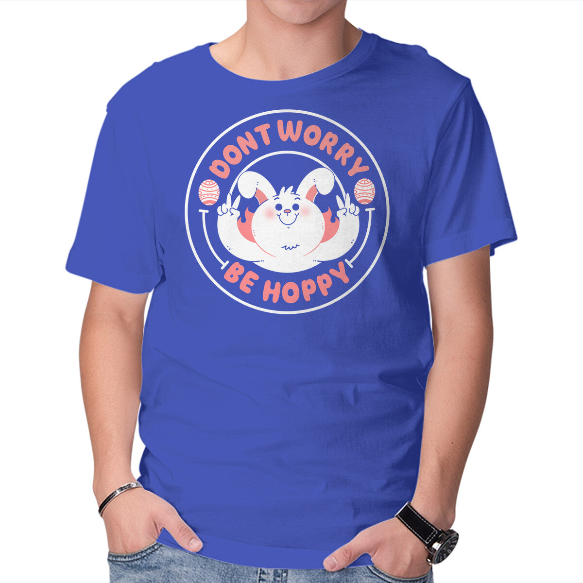 Unisex Crew Neck T-Shirt Don’t Worry Be Hoppy Graphic Short Sleeve Casual Tee L