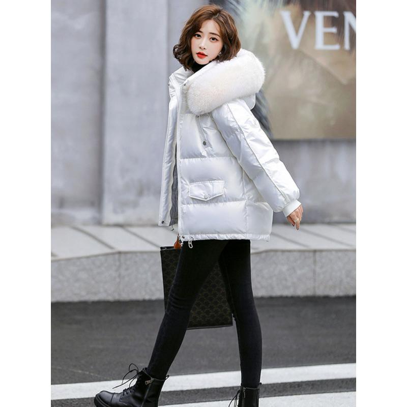 

Down jacket winter 2024 new women s leisure anti-season leave-in-wash thickened glossy big fur collar short jacket clear YN S 80-52.5 kg шампанського