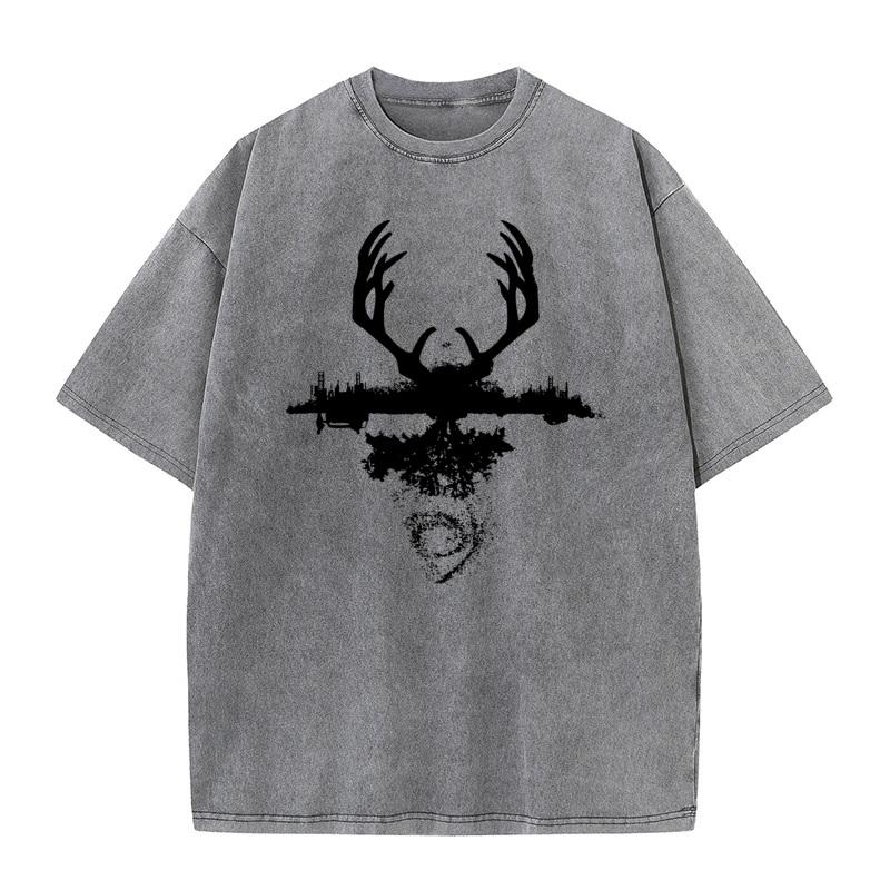 Mens Family Tees Round Collar Thanksgiving Day Cotton Washed Tshirts Hip Hop Short Sleeve Elk City Forest Washed Tops Tees