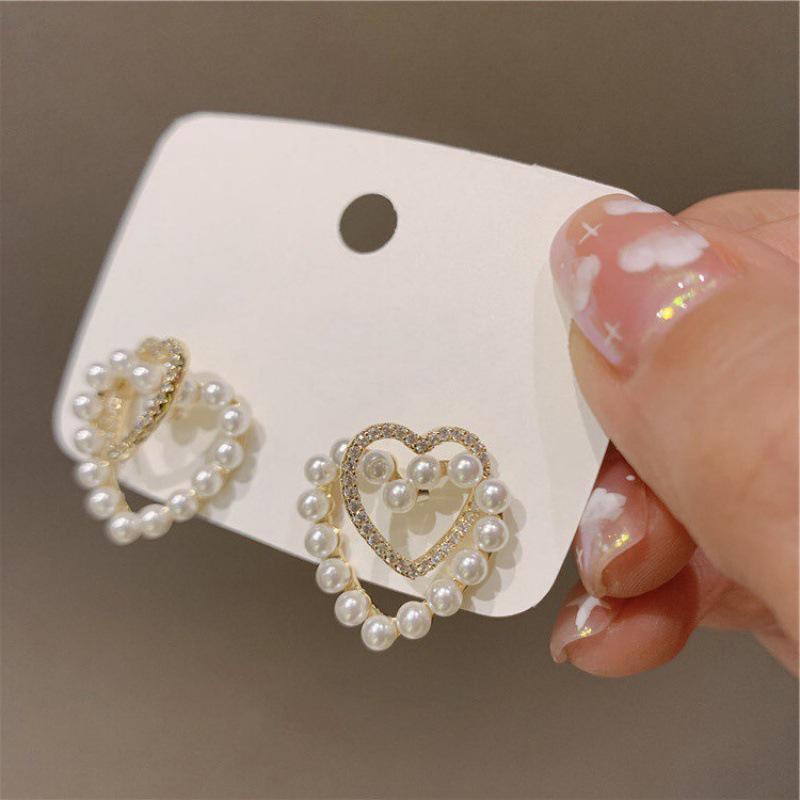 925 Sterling Silver French Pearl Sweet Heart Earrings for Women