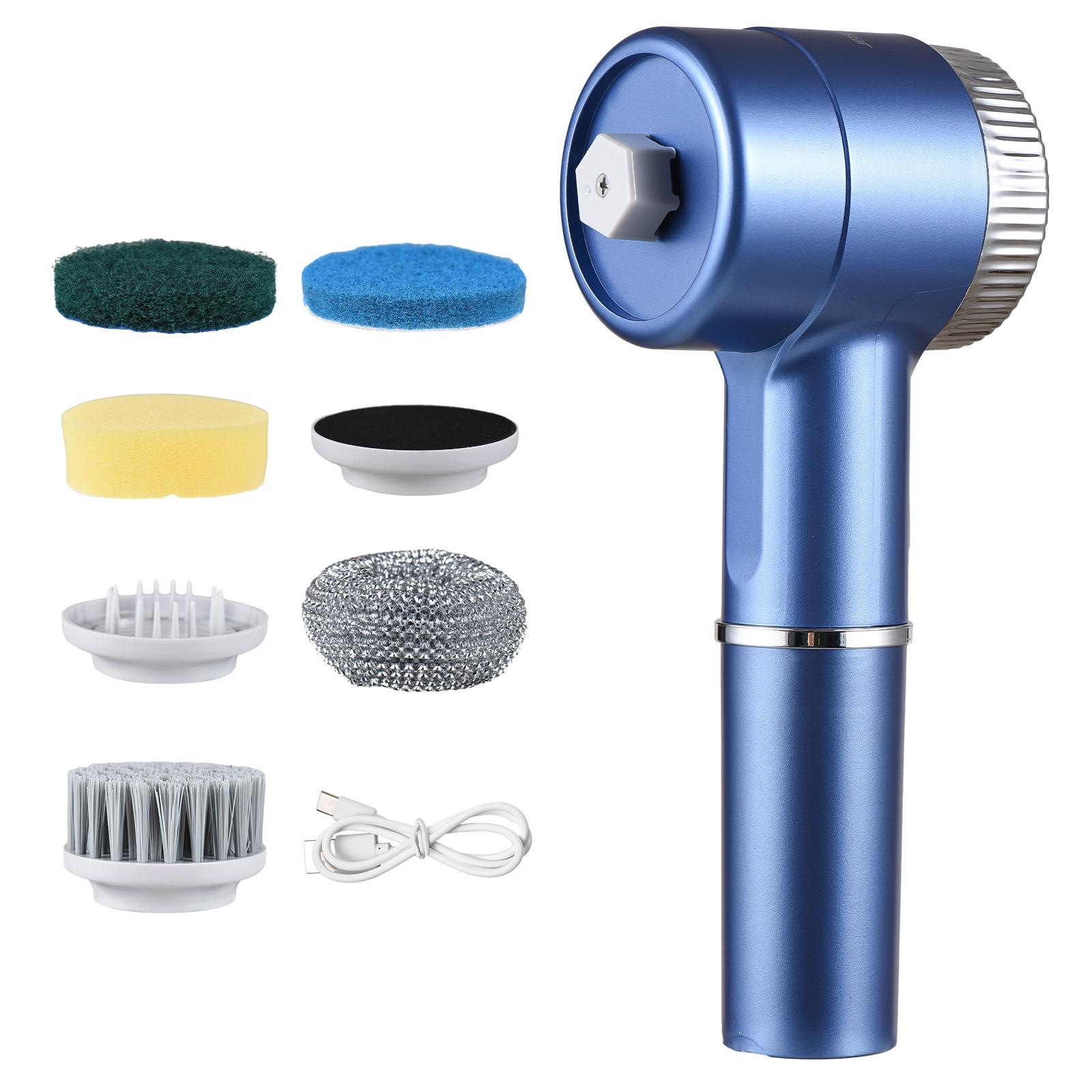

Электрический набор щеток для чистки, портативный беспроводной электрический вращающийся скруббер, водонепроницаемый, 3 скорости, цифровой дисплей с 5 насадками синий