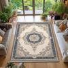 RAKKS Vintage Non-Slip Floral  Low-Profile Large Velvet Area Rug,easy To Clean for Farmhouse Bedroom Dining Room Grey Home Decor