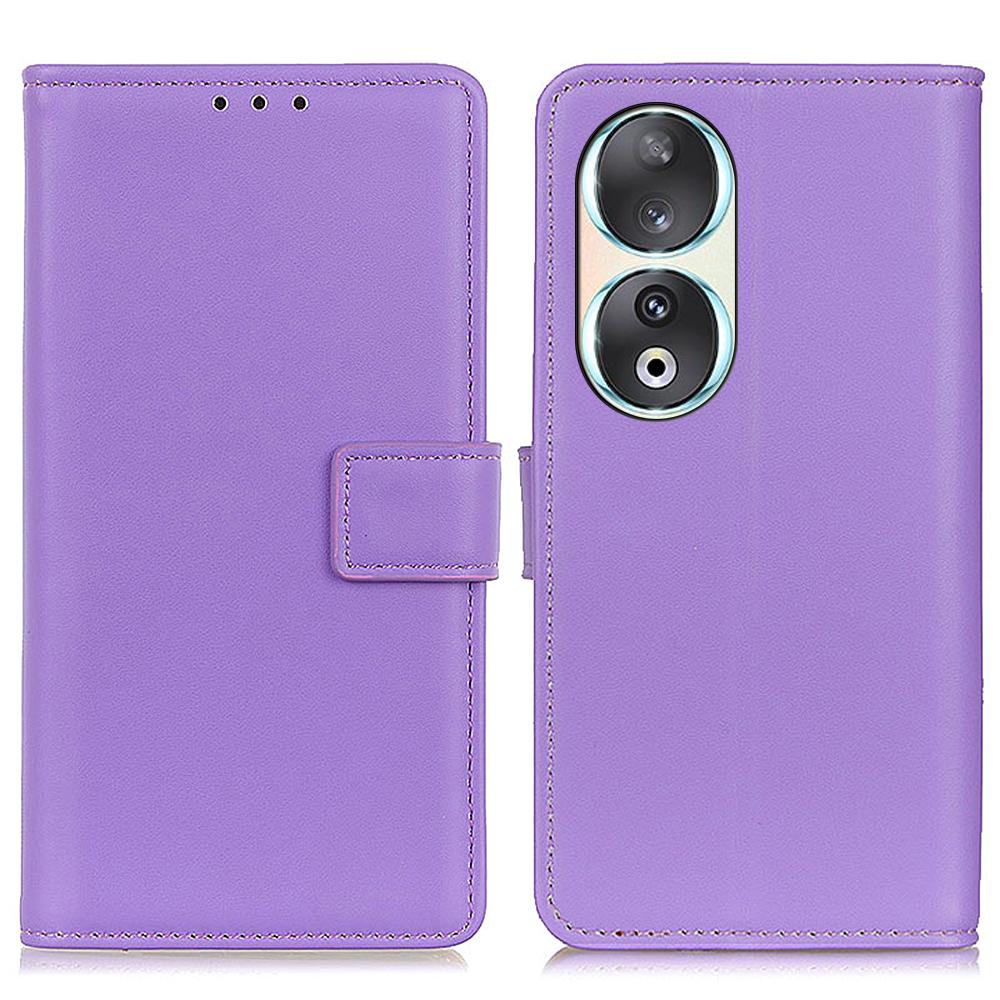 

For Honor 90 Stand Phone Cover Textured PU Leather Wallet Anti-Scratch Smartphone Case Purple