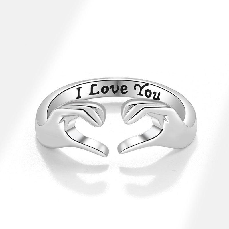 Romantic Double Hand Heart Gesture Ring Fashionable Couple Love Symbol Personalized Jewelry Accessory