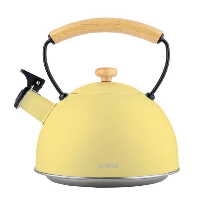 Bouilloire à Induction - Briebe - 2,3L - Acier Inox - Poignée en Bois - Jaune Pastel