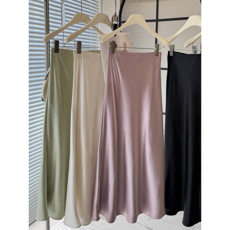 Acetate Satin Fishtail Skirt Femininity Simple Drape Thin Buttocks a Word Medium and Long Skirt