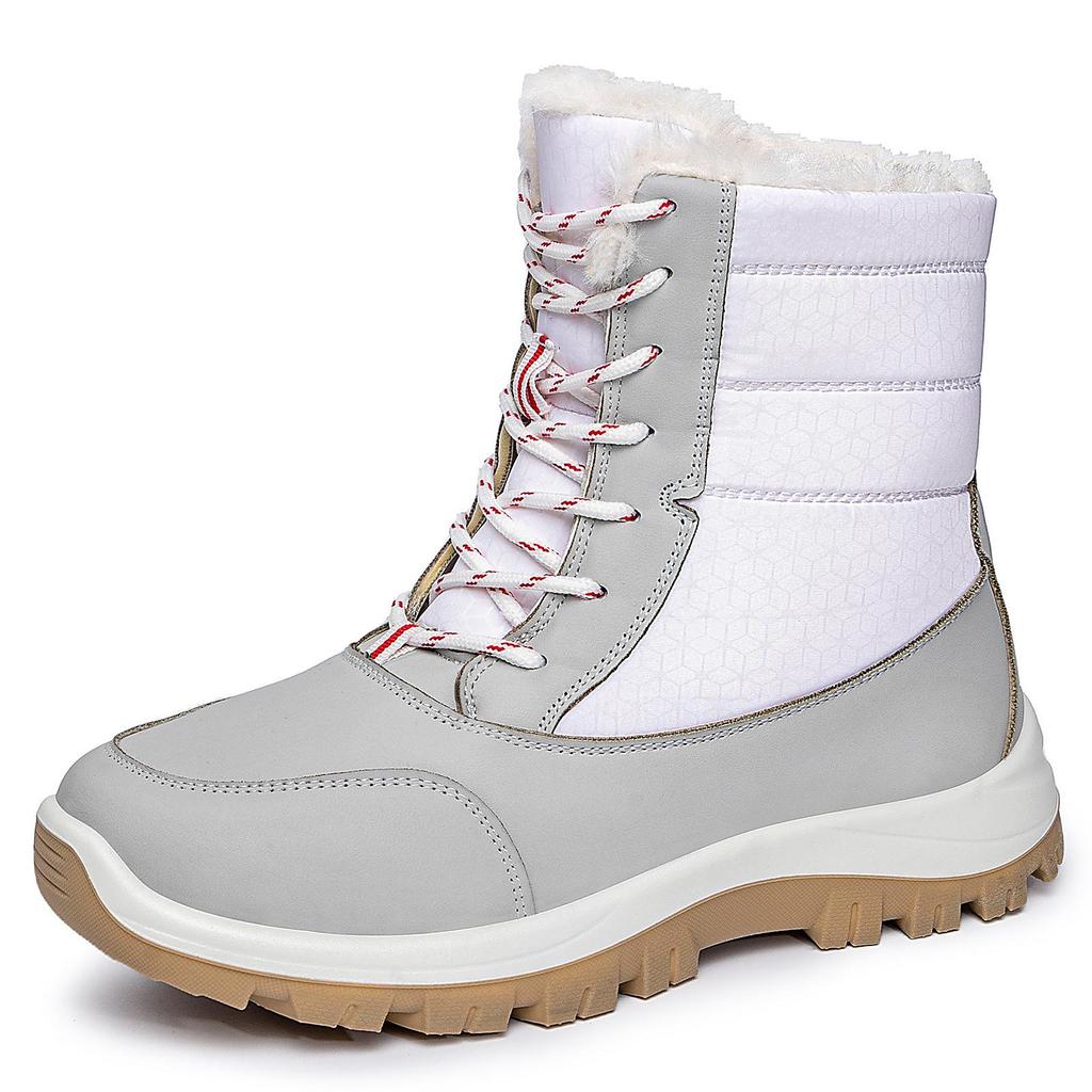Women's High-Top Winter Plush Cotton Lace-Up Waterproof Snow Boots, Non-Slip