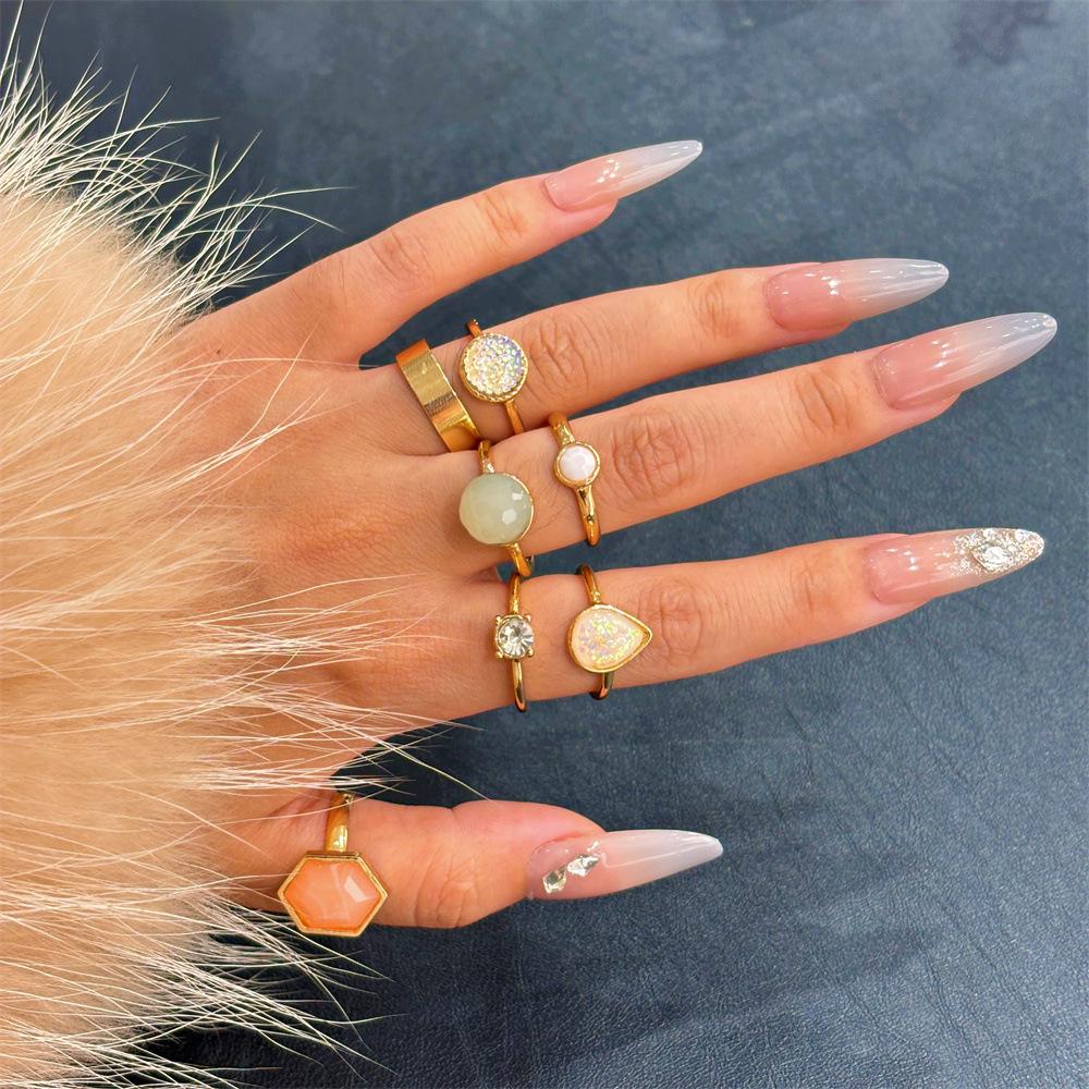 Starry Resin Geometric Ring Set - Fashionable Seven-Piece Collection