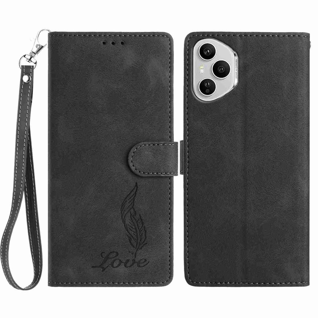 For Honor 400 Pro 5G (Global) Case Imprinted Feather PU Leather Wallet Phone Cover with Wrist Strap