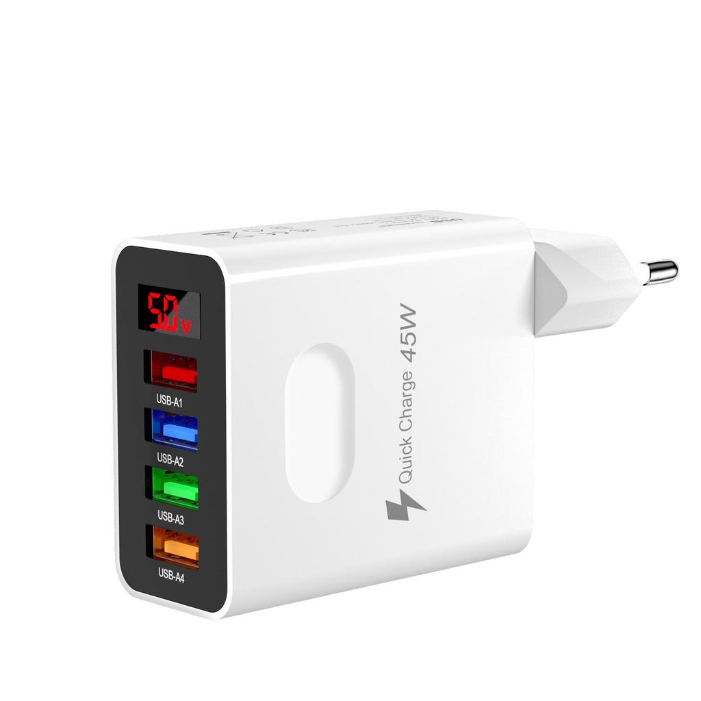 45W Multi-Port USB Charger with Digital Display - 3.1A, EU/US/UK Plug