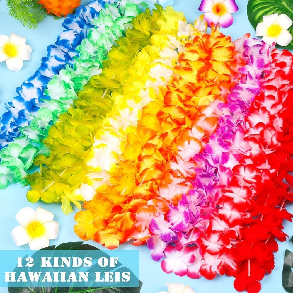 5/10Pcs Leis for Luau Hawaiian Color Decoration Silk Flower Leis Summer Beach Pool Bulk Hula Dance Party Artificial Flower Decor
