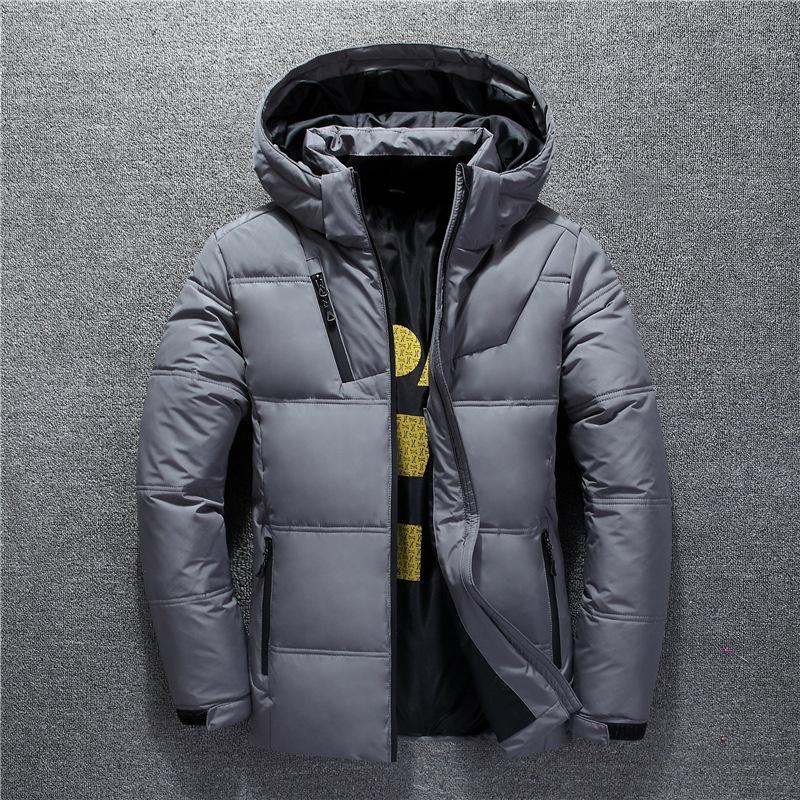 Outdoor Heren Donsjack Witte Eendendons Dikke Warme Casual Jas Met Afneembare Hoed Effen Kleur Bovenkleding
