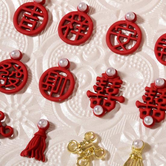 2Pcs Manicure Decoration Wide Application Easy to Apply Alloy Red Chinese Knot Nail