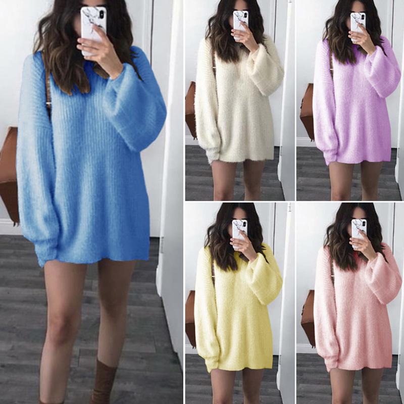 Women's Winter Loose-Fitting Knitted O-Neck Long Sleeve Pullover