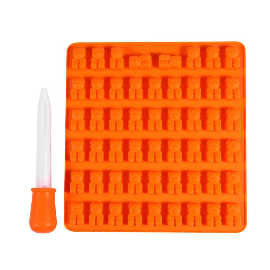 53 Cavities Bear Silicone Mold DIY Chocolate Candy Tray for Ice Cube Gummy Jelly Dropper Included Bear Silicone Mold