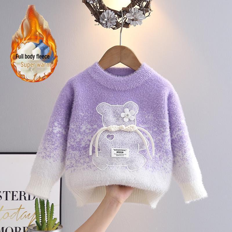 

Свитер из норкового флиса с градиентным медведем в западном стиле для девочек, новинка сезона осень/зима 2024 130 cm