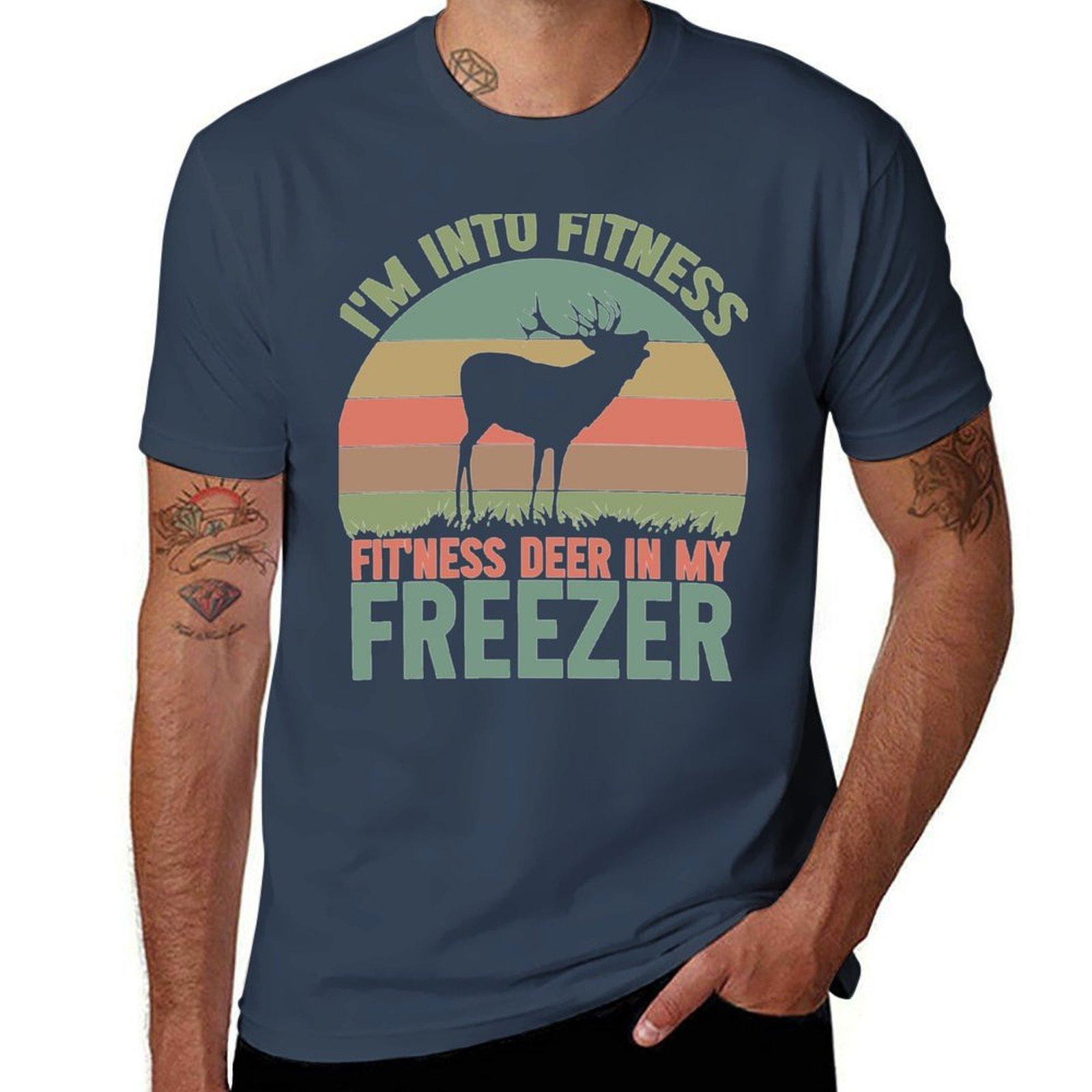 IM INTO FITNESS FITNESS DEER IN MY FREEZER DEER SEASON HUNTING SEASON TShirt Novelty Print Casual Tee Shirt S