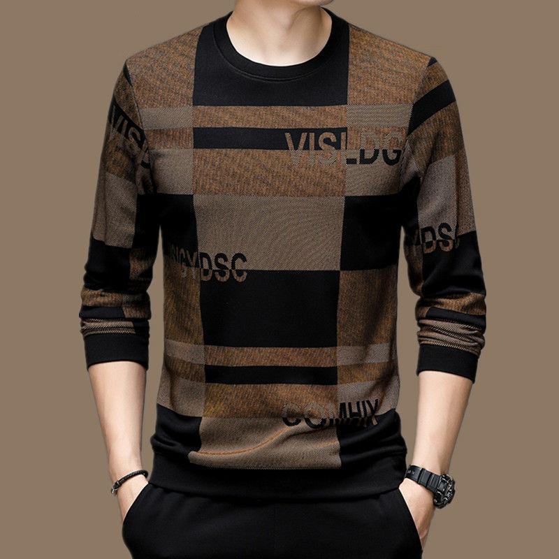 Autumn Winter Men Casual Hoodie High Street Long Sleeve Round Neck Large Size Cotton Contrast Color Loose All-match Sweatshirts