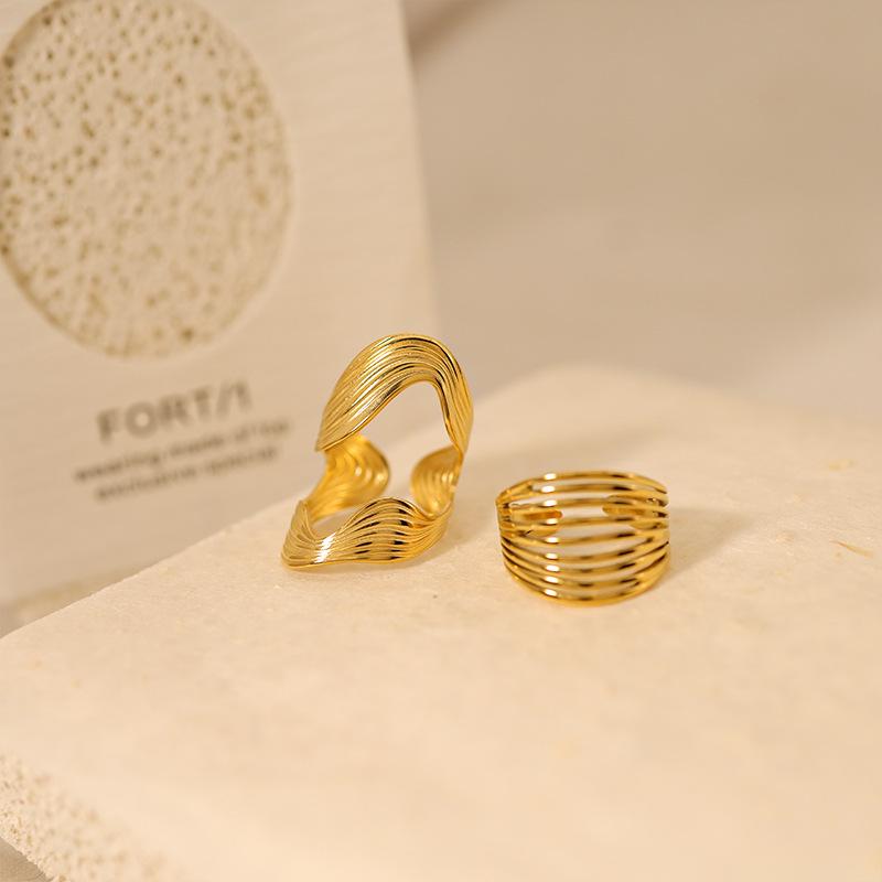 Adjustable Irregular Titanium Steel Gold-Plated Ring Set