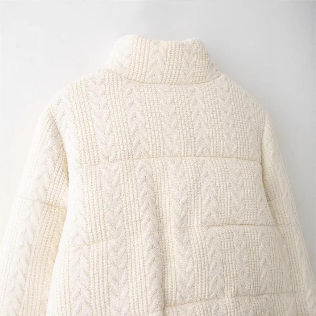 2024 Winter White Knitted Windproof Stand-up Collar Cotton Jacket