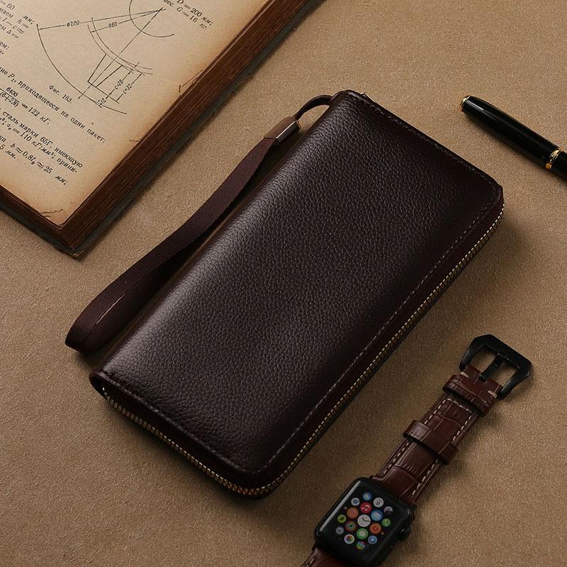 Men's PU Leather Long Wallet With Zipper Coin Purse Pocket Money Clip Clutch Vintage Large Capacity Male Short Money Purse Card Holder