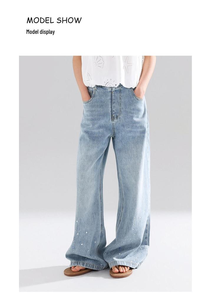 Summer Rhinestone Girls' Wide-Leg Jeans: Loose, Versatile, Straight-Leg Long Pants
