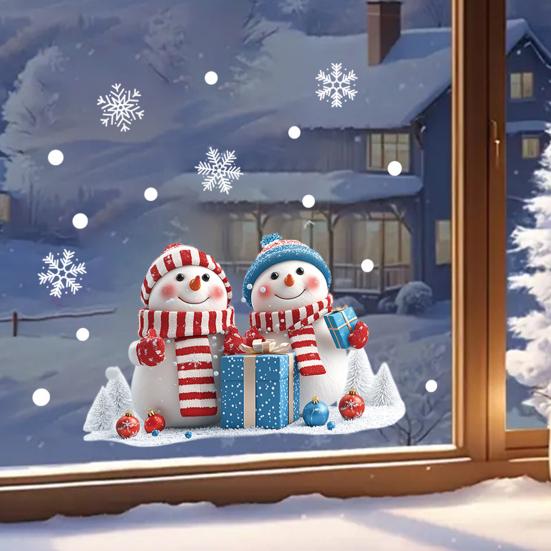 Christmas Window Sticker Removable Waterproof PVC Xmas Snowman Static Glass Cling Holiday Party Decoration Decal