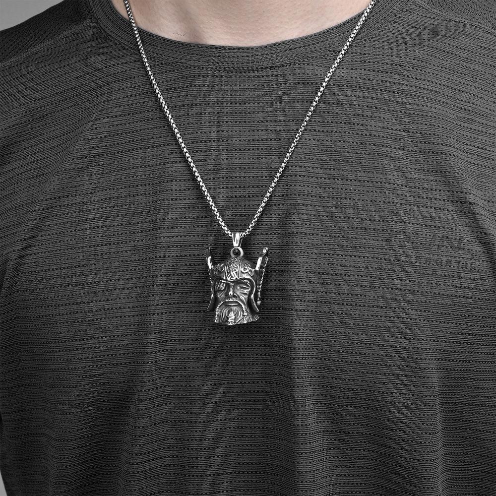316L Steel Viking Bell Necklace for Men - Odin Guardian Pendant, Norse Biker Jewelry Gift, Gothic Motorcycle Amulet Accessories
